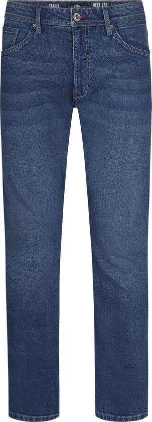 Klassieke blauwe spijkerbroek met tapered pasvorm en vijf zakken.