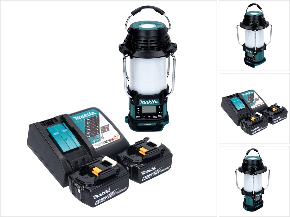 Makita DMR 056 RT draadloze radio 18 V FM DAB+ met lantaarn 360° zaklamp IP65 + 2x oplaadbare accu 5.0 Ah + lader