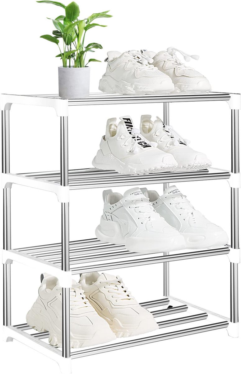 La'Moussawi ® Compact en Stapelbaar Schoenenrek met Vier Niveaus voor Diverse Ruimtes
