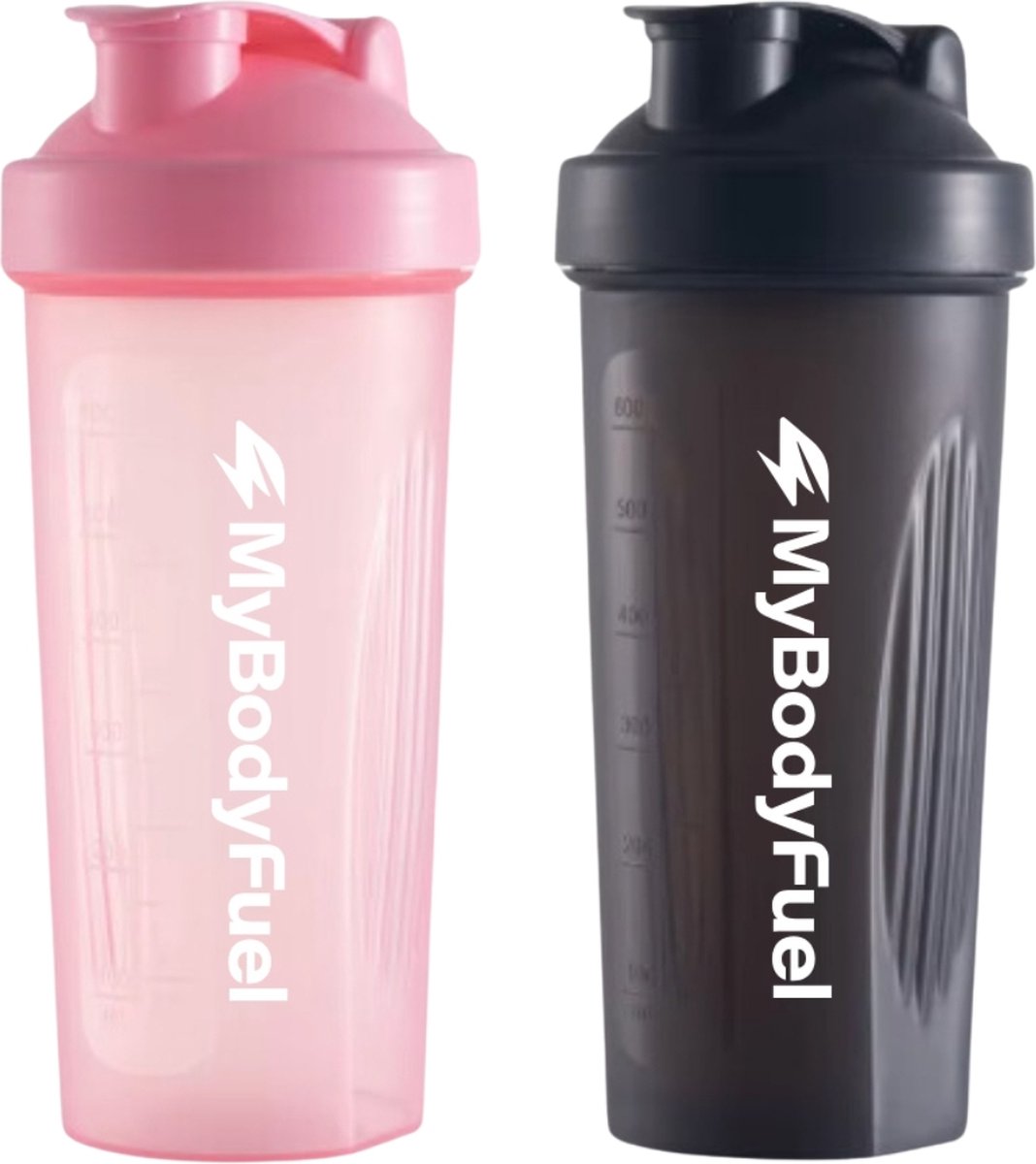Goedkoopste MyBodyFuel - Shakebeker - Proteïne Shaker - inclusief mixfilter - Roze en Zwart - Set van 2 stuks - Shakebeker 700 ml - BPA vrij