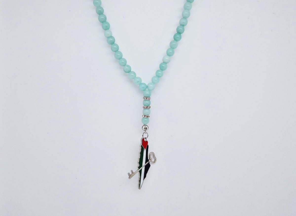 Handgemaakte Natuurstenen Autohanger "AAA Amazonium"- Met metalen hanger "Sleutel Palestina" - 8 mm diameter van de korrel- Mooie accessoire en decoratie voor de auto
