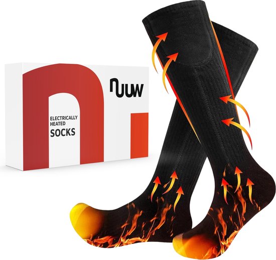 Nuuw Verwarmde Sokken - Maat 39 t/m 44 - Elektrische sokken - Warme Sokken Dames & Heren - Groot Verwarmingselement en USB oplaadbaar - Thermosokken - Zwart