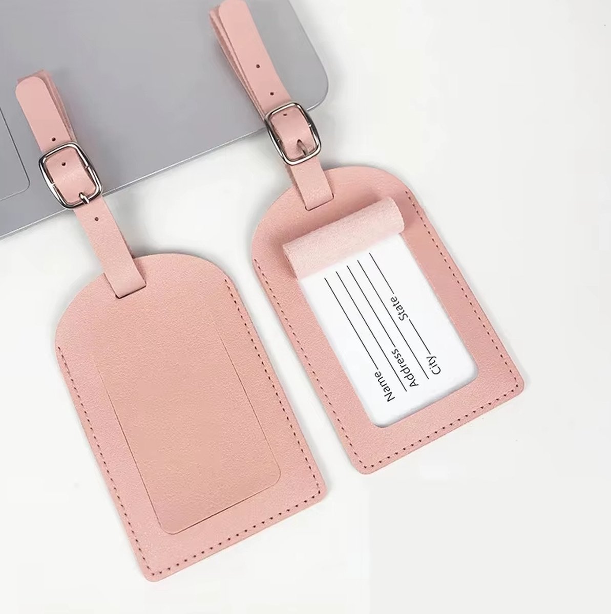 Actie4you® - Kofferlabels - Bagagelabels - Leer - Venster - 2 stuks – Roze