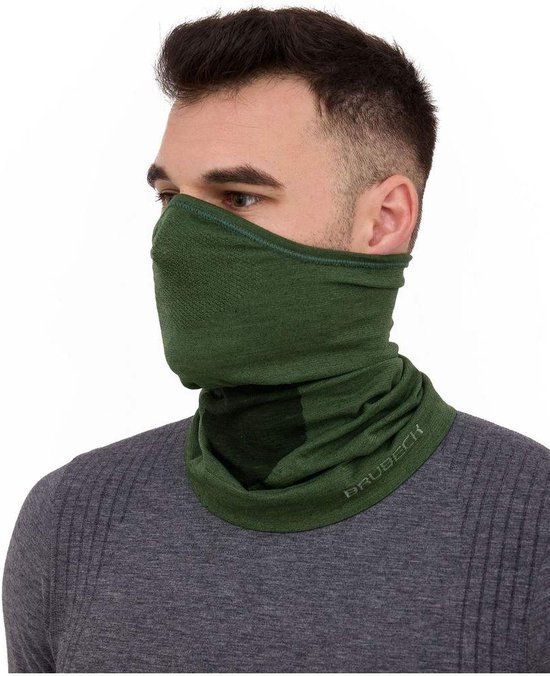Brubeck Halve Bivakmuts / Half Balaclava – Hoogwaardige Merino Wol Blend – Donker Groen L/XL – Unisex
