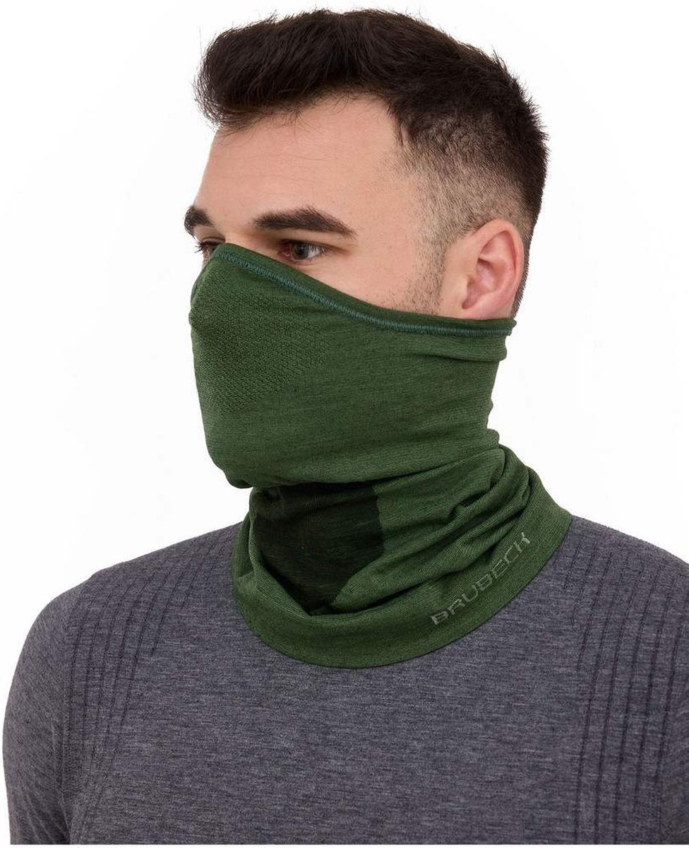 Brubeck Halve Bivakmuts / Half Balaclava – Hoogwaardige Merino Wol Blend – Donker Groen L/XL – Unisex