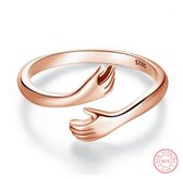 Borasi Collection Knuffel Ring | 925 Zilver | Rosekleurig | Knuffelring | Handen | Vriendschapsring | Hug | Verstelbare Ring | Vrouwen Cadeau | Dames Sieraden |