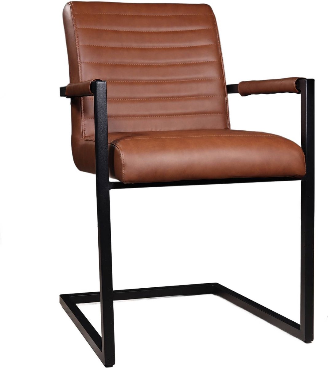 Lizzely Garden & Living SET DEAL: 4 stuks Eetkamerstoel met armleuning cognac Noor industrieel design eetstoel zetel