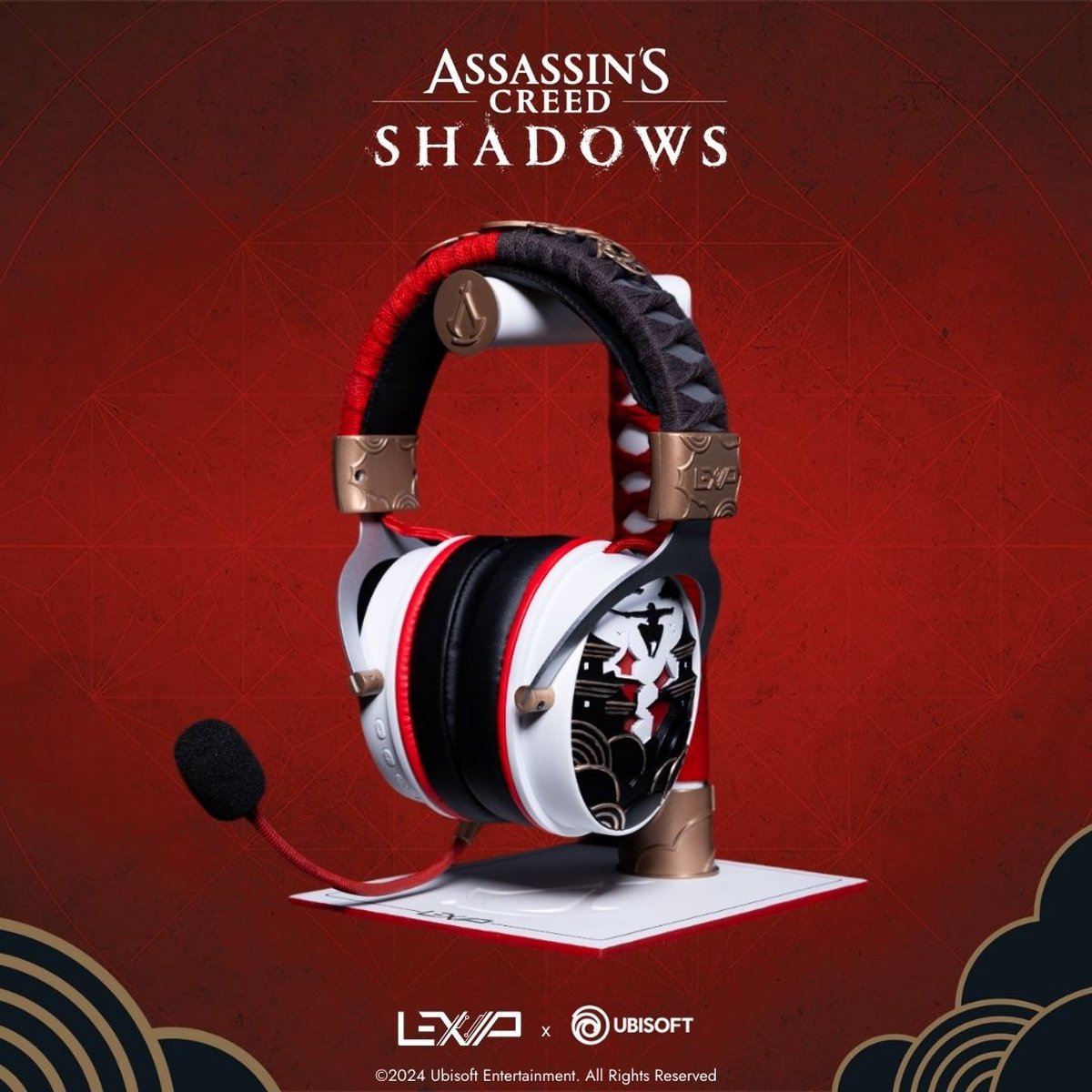 LEXIP X UBISOFT - Assassin's Creed Shadows - Draadloze Gaming Headset - Geschikt voor PS4, PS5, Switch, PC, Mac, Android en IOS - Dual Wireless Bluetooth 5.4 en 2.4 GHz USB Dongle - Afneembare Microfoon - Rode Led Verlichting