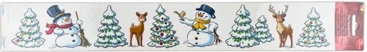 brauns heitmann raam decoratie sticker kerst kerstboom sneeuwman sneeuwpop rendier 6.5 cm x 48 cm lang dennebos in de sneeuw