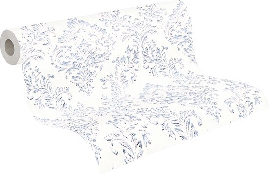 Papier peint baroque Profhome 306591-GU papier peint textile structuré dans le style baroque blanc argenté brillant 5,33 m2