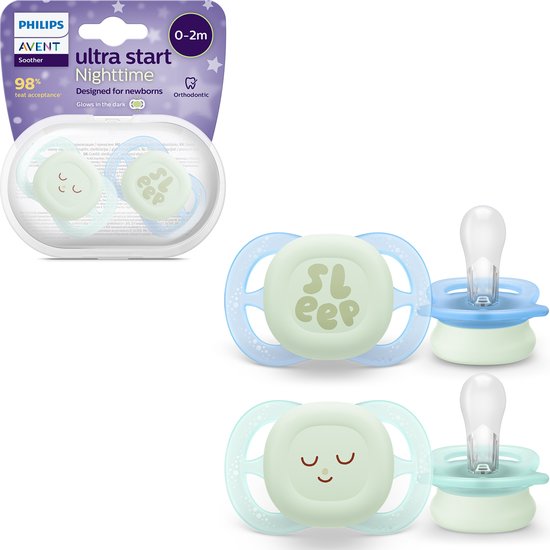 Philips Avent Fopspeen Ultra Start Nighttime 0-2 mnd Glow in the Dark 2 stuks