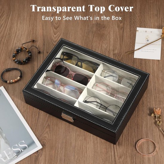 Zonnebril Organizer, 5 Slot Sunglass Display Case Lederen Brillen Opbergdoos Glazen Lade voor Vrouwen Mannen (Beige Zonnebril Organizer, 5 Slot Sunglass Display Case Lederen Brillen Opbergdoos Glazen Lade voor Vrouwen Mannen (Beige