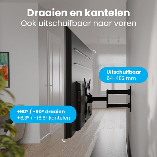 Auronic TV Beugel - 26 t/m 55 inch - TV Muurbeugel - Draaibaar en Kantelbaar - Tot 40 KG - VESA 400mm x 400mm - Voor o.a. 43" & 55" - Zwart