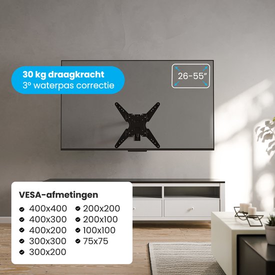 Auronic TV Beugel - 26 t/m 55 inch - TV Muurbeugel - Draaibaar en Kantelbaar - Tot 40 KG - VESA 400mm x 400mm - Voor o.a. 43" & 55" - Zwart