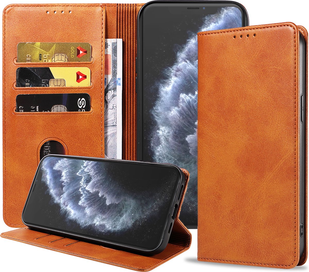 Smartphonica iPhone 11 Pro Max leren hoesje met magnetische sluiting - Bruin geschikt voor iPhone 11 Pro Max