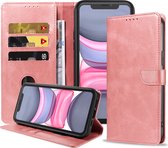 Geschikt voor iPhone 11 Telefoonhoesje Kunstleer met Magnetisch lipje en Pasjeshouder Book Case met Klepje - Roze - Smartphonica geschikt voor iPhone 11