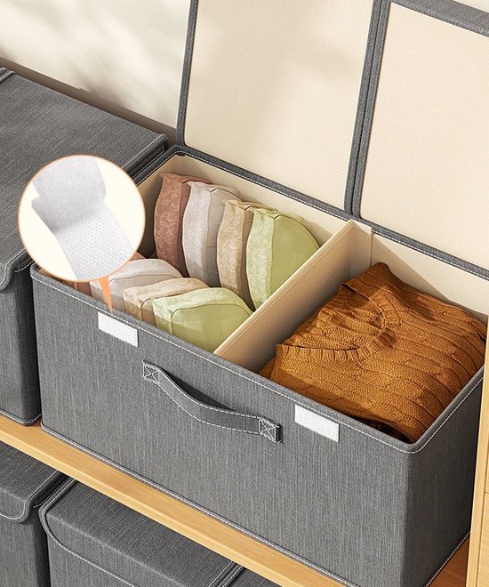 Sans Citron - Set de 2 - Rangement Vêtements avec couvercle - Organisateur pliable - Séparateur - Gain de place - Sous-vêtements - Accessoires de vêtements pour bébé - 50x30x25cm - Grand - Grijs