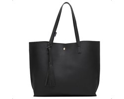 Kioto Schoudertas Dames - Handtas - Shopper Tas - Tote bag - Laptoptas - Kunstleer Zwart