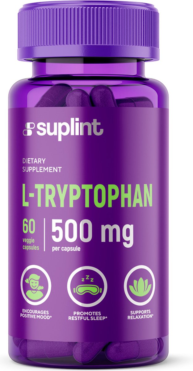 Goedkoopste L-Tryptophan | Tryptofaan | Tryptophan | L-Tryptofaan 500 mg | L-tryptofaan | 60 capsules | Aminozuur | Vegan | Suplint