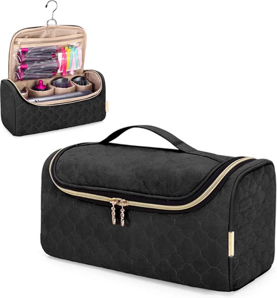 Travel Case Geschikt Voor Dyson Fohn – Opbergtasje Haarstyler – Reistas Stijltang Opzetstukken – Met Vakken Voor Accessoires Van Dyson – Hair Curler Accessoires – Toilettas Dames – Opbergtas – Reistas – Reisetui – Organizer – Zwart
