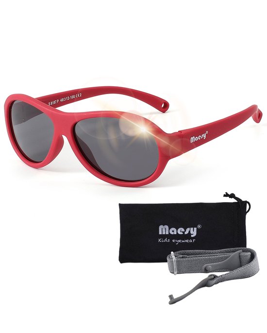 Maesy Lunettes de Soleil Bébé Joya - 0 à 2 Ans - Elastiques - Flexibles - Protection UV400 - Rouge