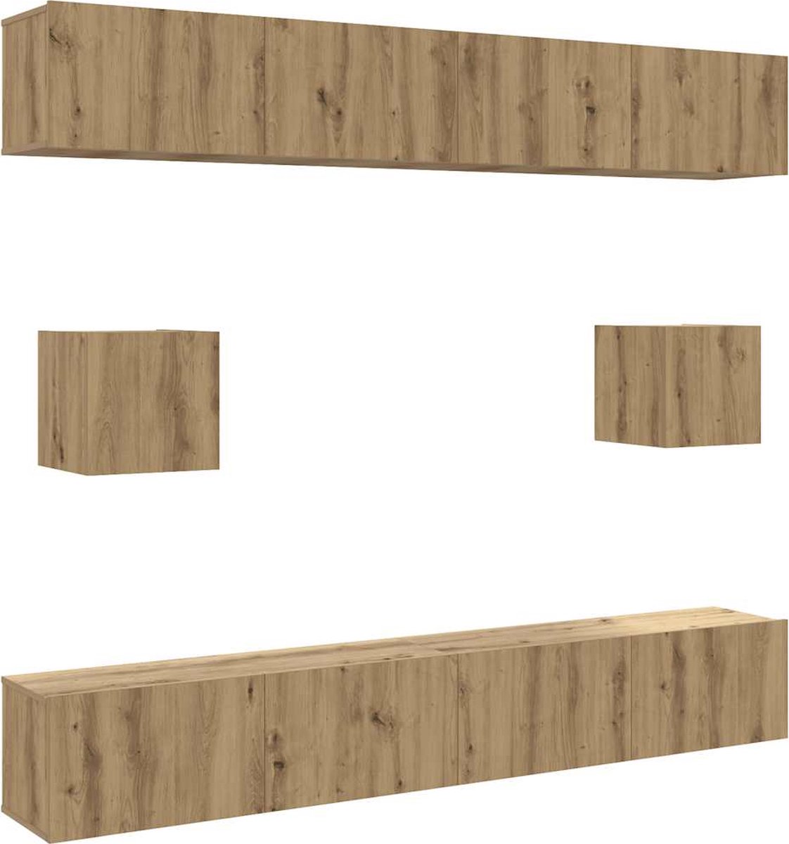 vidaXL - 6-delig - Tv-meubelset - wandmontage - bewerkt - hout - artisanaal - eiken