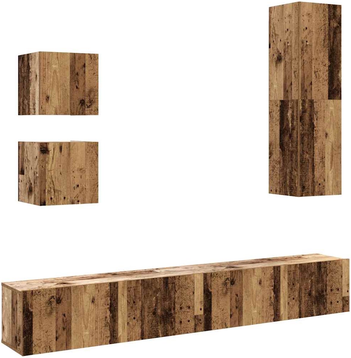 vidaXL - 5-delig - Tv-meubelset - wandmontage - bewerkt - hout - oud - houtkleurig