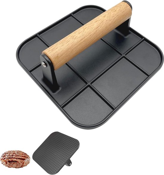 HULISEN Roestvrij stalen hamburgerpers, zware hamburgerspasser, bakplaat accessoires kit - perfect voor platte grillgrill koken, 5,5 inch vierkante grillpers