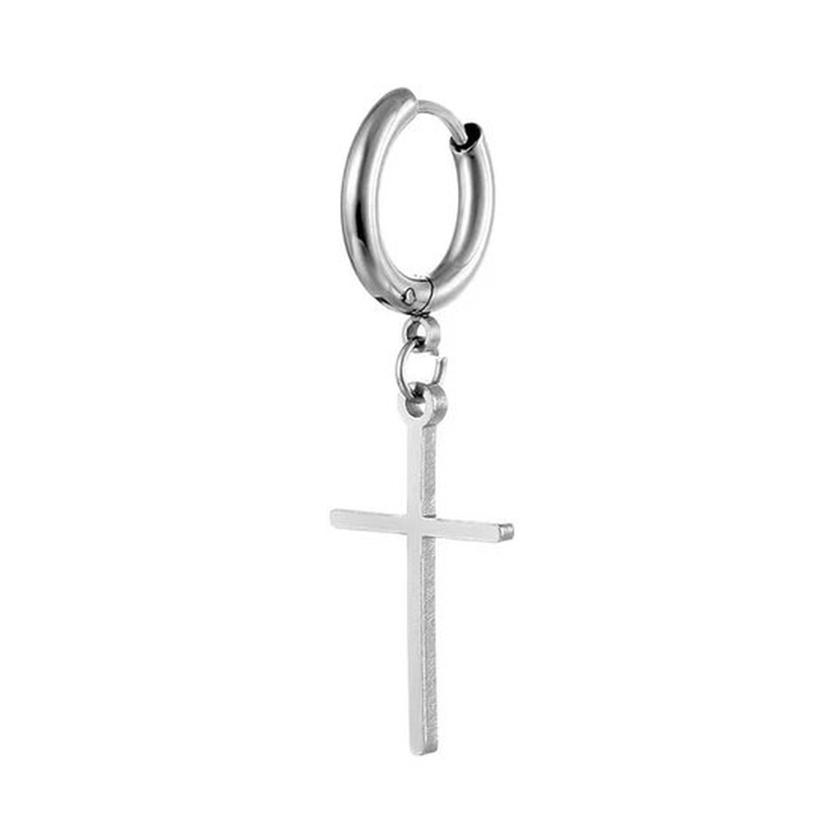 Titanium oorbel met kruisje hanger - Hypoallergeen - Chirurgisch staal - Zilverkleurig - kleine oorring