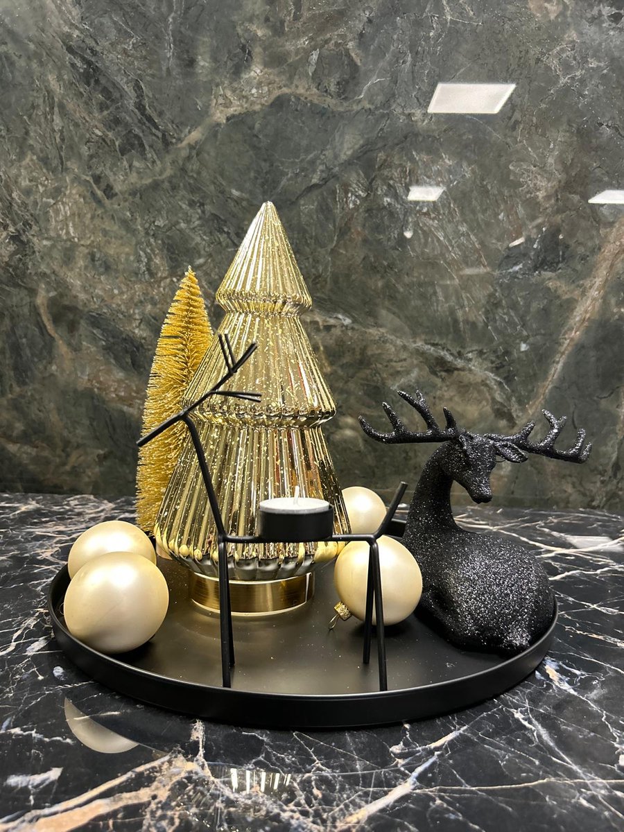 Kerstset - Kerstset woondecoratie – Kerstdecoratie binnen - Kerstdecoratie tafel – Zwart/goud - Kerstboompje - Kerstboom - Woondecoratie - Kerstcadeau
