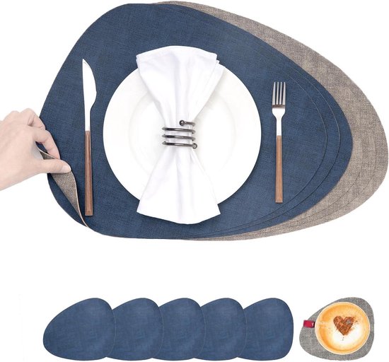 Placemats en Onderzetters Sets van 4, Ronde PU Lederen Tafelmatten Dubbelezijdige Plaatsmatten Warmtebestendige Waterdichte Wasbare Anti-slip Placemats (Licht grijs licht blauw Placemats en Onderzetters Sets van 4, Ronde PU Lederen Tafelmatten Dubbelezijdige Plaatsmatten Warmtebestendige Waterdichte Wasbare Anti-slip Placemats (Licht grijs licht blauw
