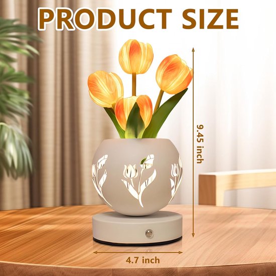 Tulp nachtlampje-Nachtlampje-Tulp-Nachtlampje aanraken-3 Kleuren dimbaar -Tafellamp Slaapkamer-Tulp tafellamp-Oplaadbaar-Geschenk van Merkloos — afbeelding 5