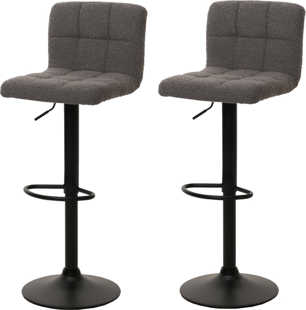 MCW Set van 2 barkrukken MCW-G87, barkruk barstoel, in hoogte verstelbaar draaibaar, Boucle stof (450g/m²) ~ donkergrijs