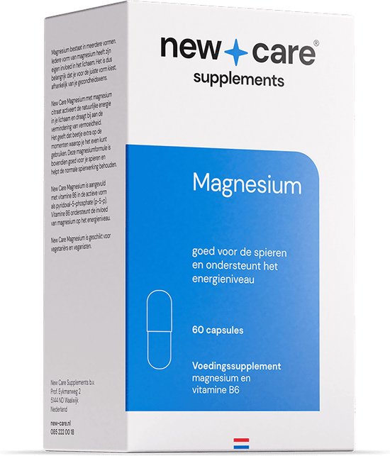 New Care Magnesium supplement, 60 capsules, met vitamine B6. Goed voor spieren en energieniveau.