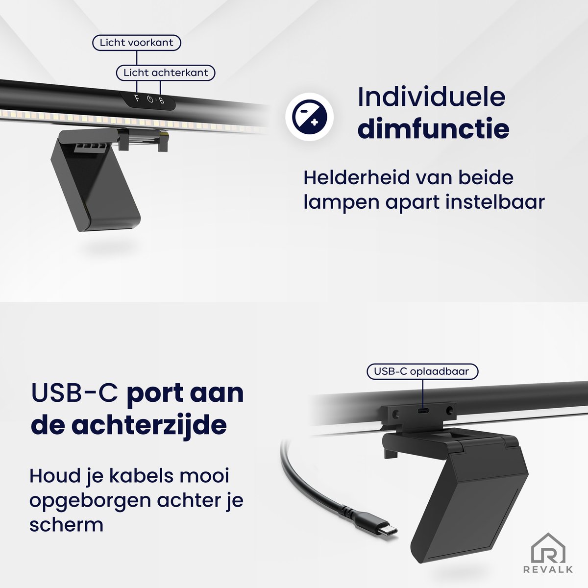 Revalk Monitor Lamp Met Backlight - USB-C, 4 Lichtstanden thumbnail 3