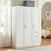 Bol.com Kledingkast Finning 176x120x52 cm met 3 lades wit [en.casa] aanbieding