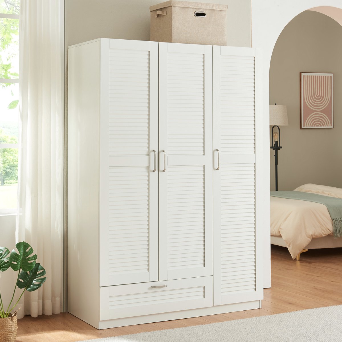 en.casa Kledingkast Finning 176x120x52 cm met 1 lade wit [en.casa]