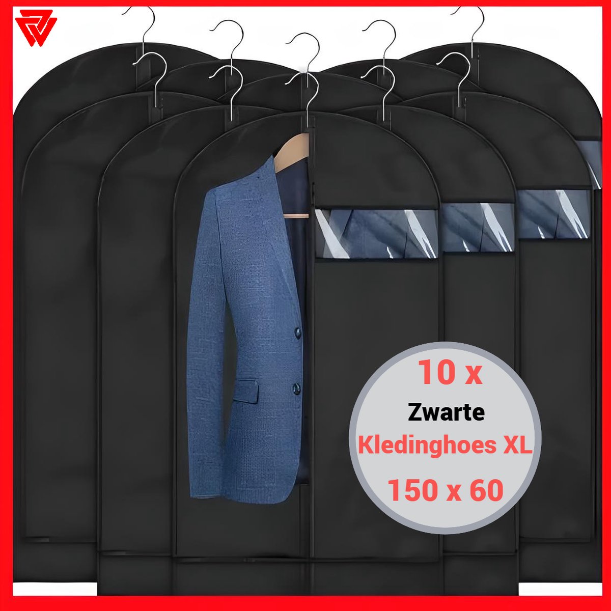 Kledinghoezen - 10 x XL Kledinghoes Zwart met rits 60x150 - Kledingzak - Beschermhoes - Sense Products