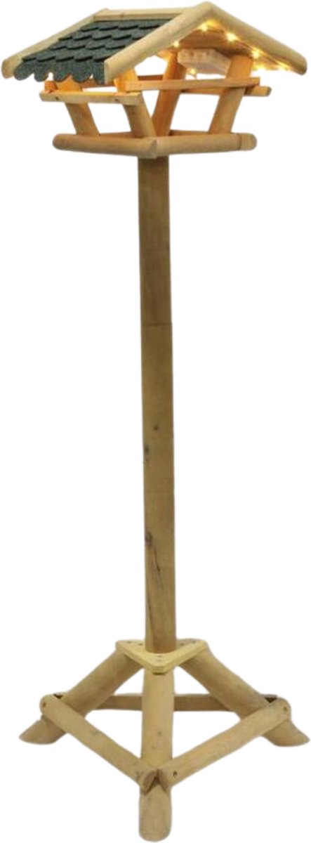 Muntel® Vogelvoederhuis - Vogelvoederplek - Verlichting - Led - Vogelvoeding - Staand - Bruin - 28 x 37 x 120 cm
