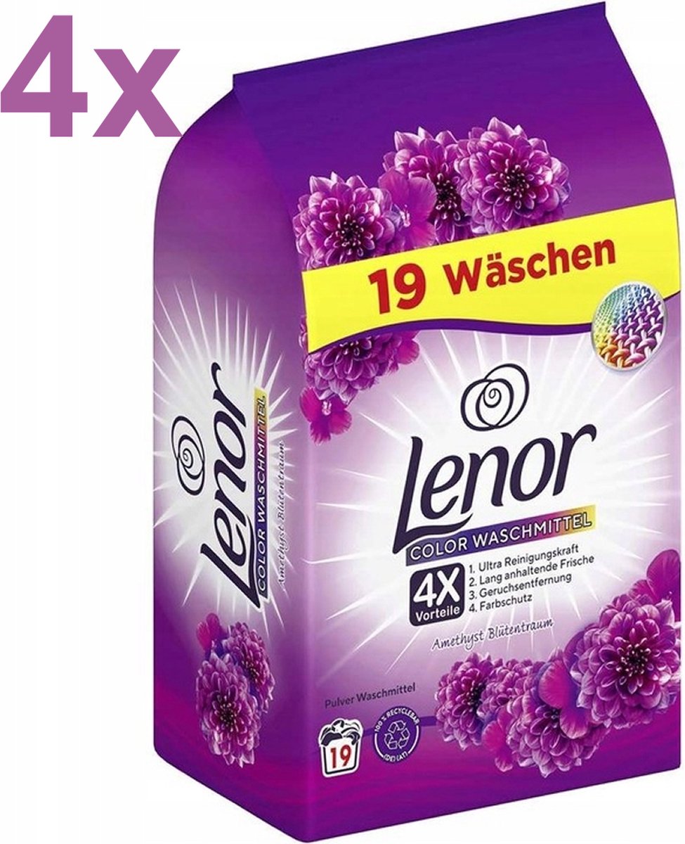 Goedkoopste Lenor - Color - Amethist Bloemendroom - Waspoeder - 4x 1,14kg - 76 Wasbeurten - Voordeelverpakking