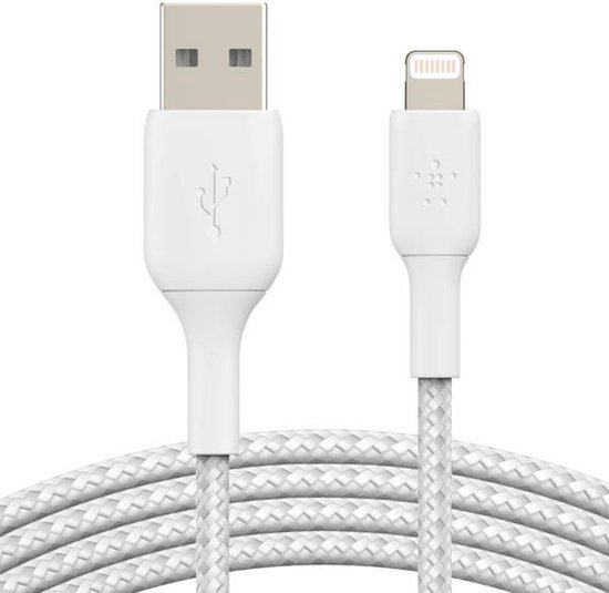 Belkin Braided iPhone Lightning naar USB-A kabel - 2m - wit