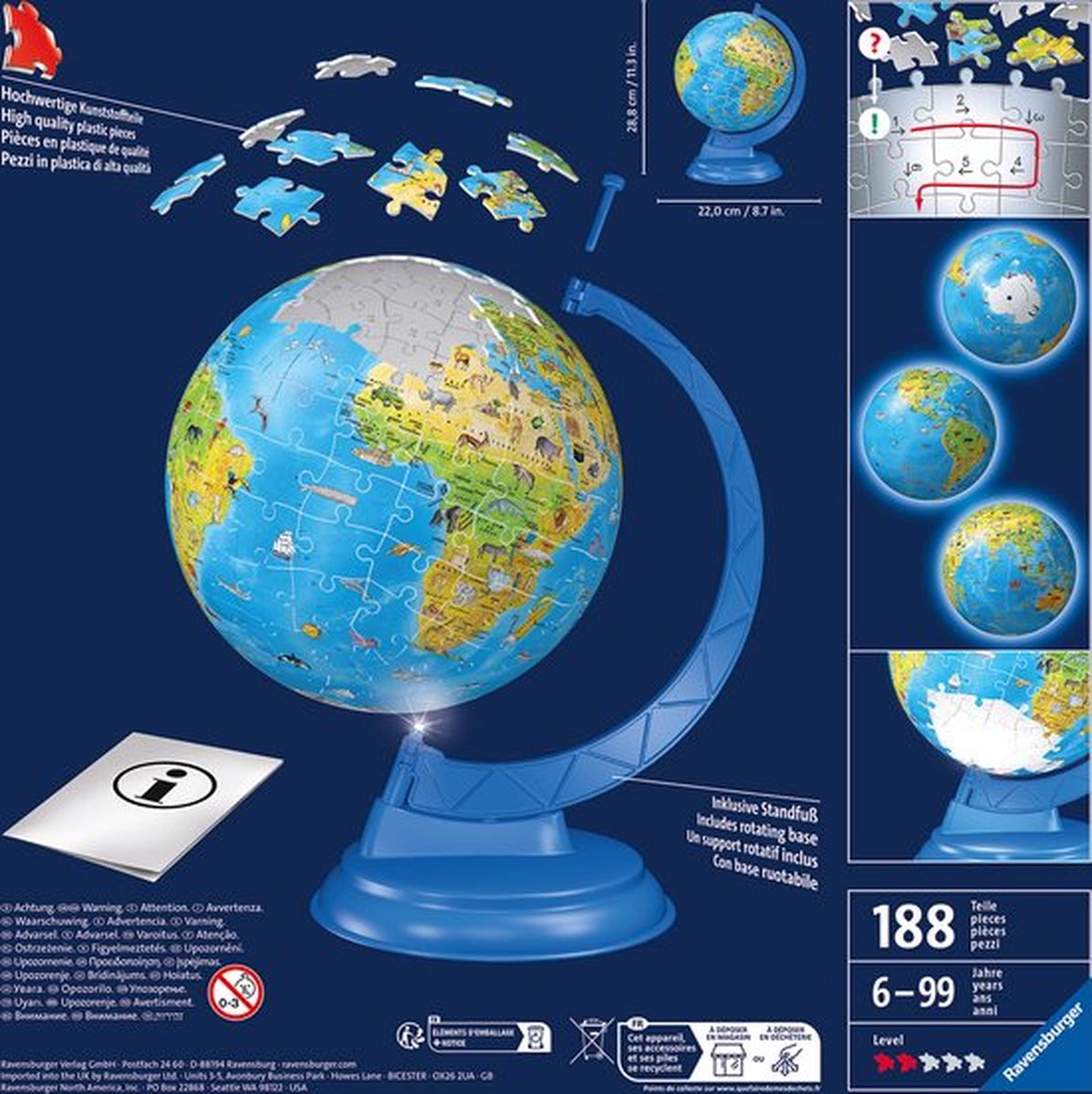 Ravensburger XXL Kinder globe Night Edition Engelstalig - 3D Puzzel - 180 stukjes — afbeelding 2