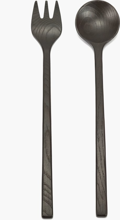 Serax Marie Michielssen La Mère set de 2 couverts à salade L37cm frêne carbonisé noir