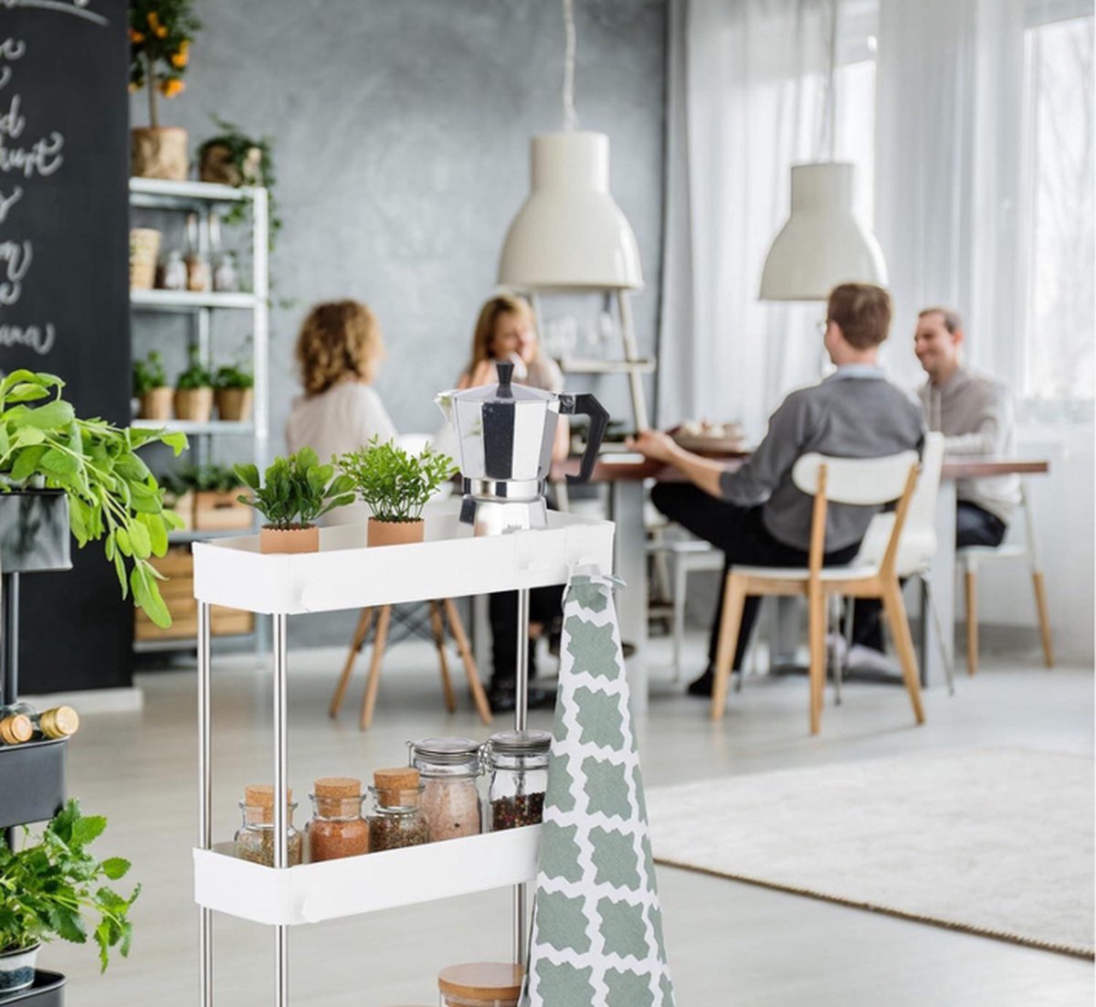 Slimme en Ruimtebesparende Witte Keukentrolley – Perfect voor Extra Opbergruimte