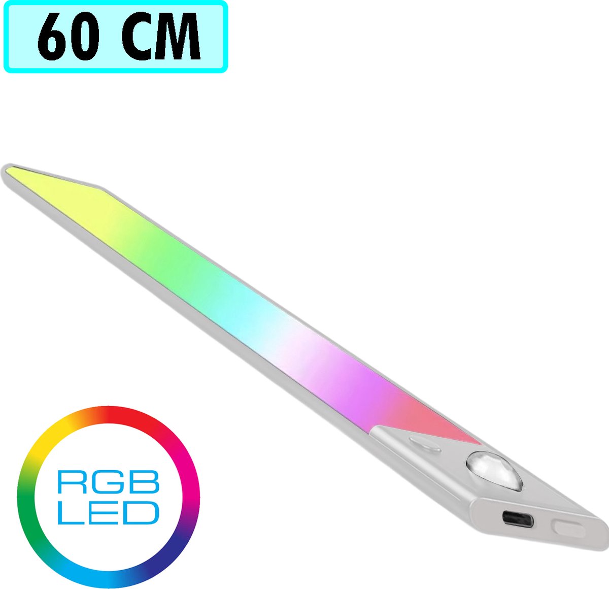 Kastverlichting met bewegingssensor – RGB LED - 60 cm Zilver - Ledlamp met bewegingssensor - LED Onderbouwverlichting -Keukenverlichting onderbouw led - Onderbouw verlichting keuken - Keukenverlichting - Trapverlichting - Led Strip – Led Lamp