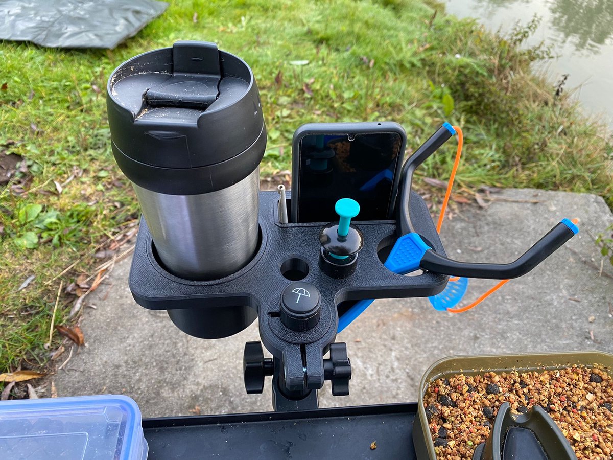 Multifunctionele Beker- en Telefoonhouder voor op je viskist | Geschikt voor 25, 30 en 36mm Poten