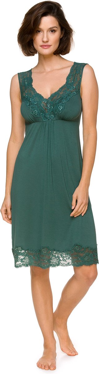 Dames Slipdress Groen Milou-Micromodal-Ademend & Vochtregulerend-Diepe Halslijn & Kanten Details-Maat XS