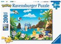 Ravensburger XXL 200 stukjes Pokémon puzzel met Magicarpe, Pikachu, Jigglypuff en meer op een tropisch strand.