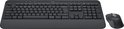 Donkergrijs Logitech toetsenbord en muis op witte achtergrond.