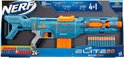 Blauwe en oranje Nerf Elite 2.0 Echo CS-10 blaster met 24 pijltjes, verpakking toont 4-in-1 configuratiemogelijkheden.